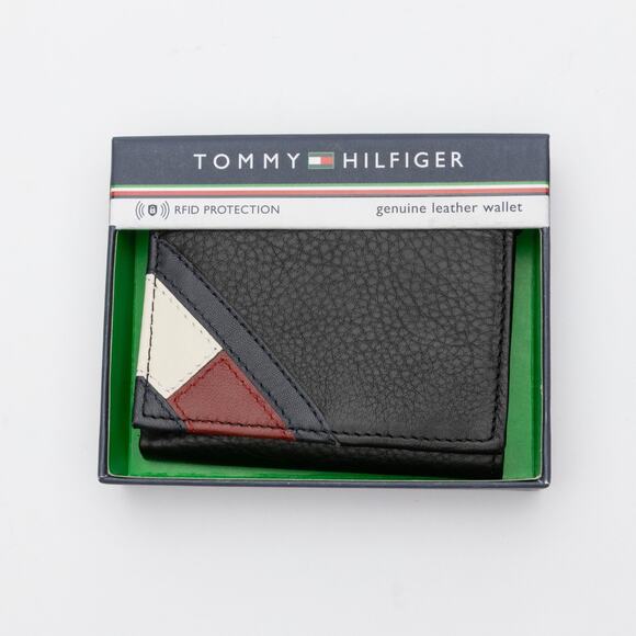 Tommy Hilfiger Men Orson II Angled Flag Trifold Leather Wallet - Picture 1 of 6